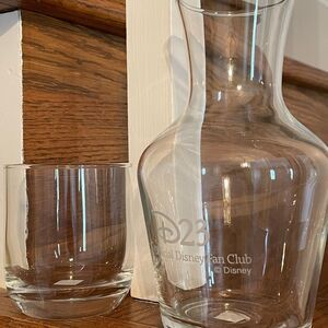 Disney D23 Fan Club 6” Personal Bedside Water Carafe and glass set, France